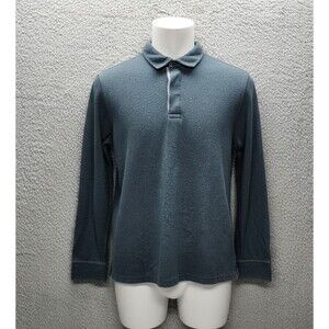 Tommy Bahama L Long Sleeve Polo Shirt Blue Green Pique Double Cloth Marlin Logo